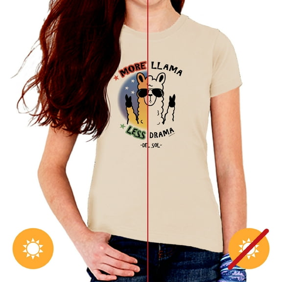 Del Sol Youth Girls Crew Tee - More Llama, Natural T-Shirt - Changes from Black & White to Vibrant colors in the Sun - 100% Combed, Ring-Spun Cotton, Short Sleeve