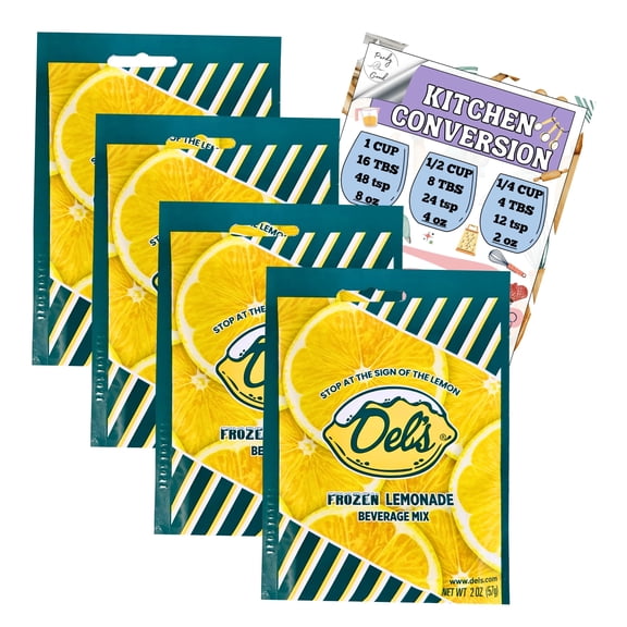 Dels Lemonade Mix 4 Pack (2 oz Each) Original Frozen Lemonade Mix, Classic Summer Lemon Drink with Perdy Good Kitchen Chart