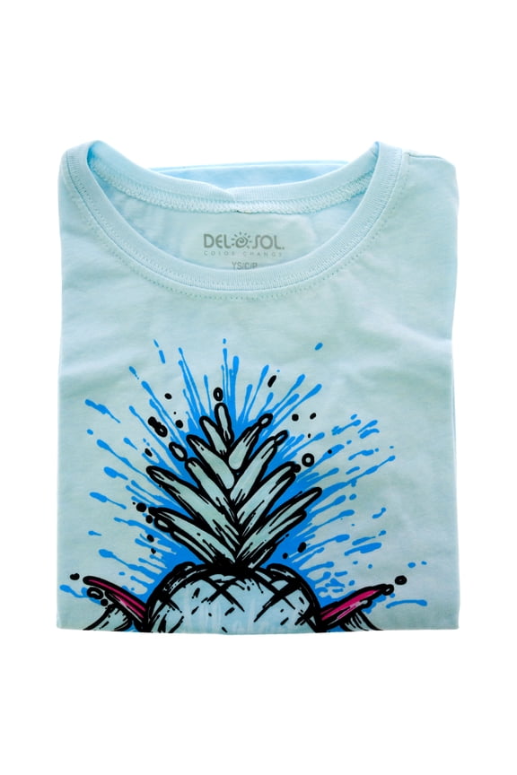 DelSol Kids Premium Crew Tee - Pineapples - Ice Blue , 1 Pc T-Shirt (YS)