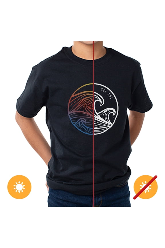 DelSol Men Crew Tee - Waves - Black T-Shirt (YL) for Kids