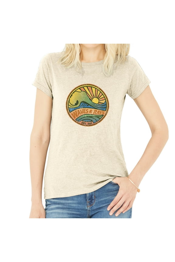 DelSol Women Crew Tee - Waves and Rays - Beige, 1 Pc T-Shirt (2XL)