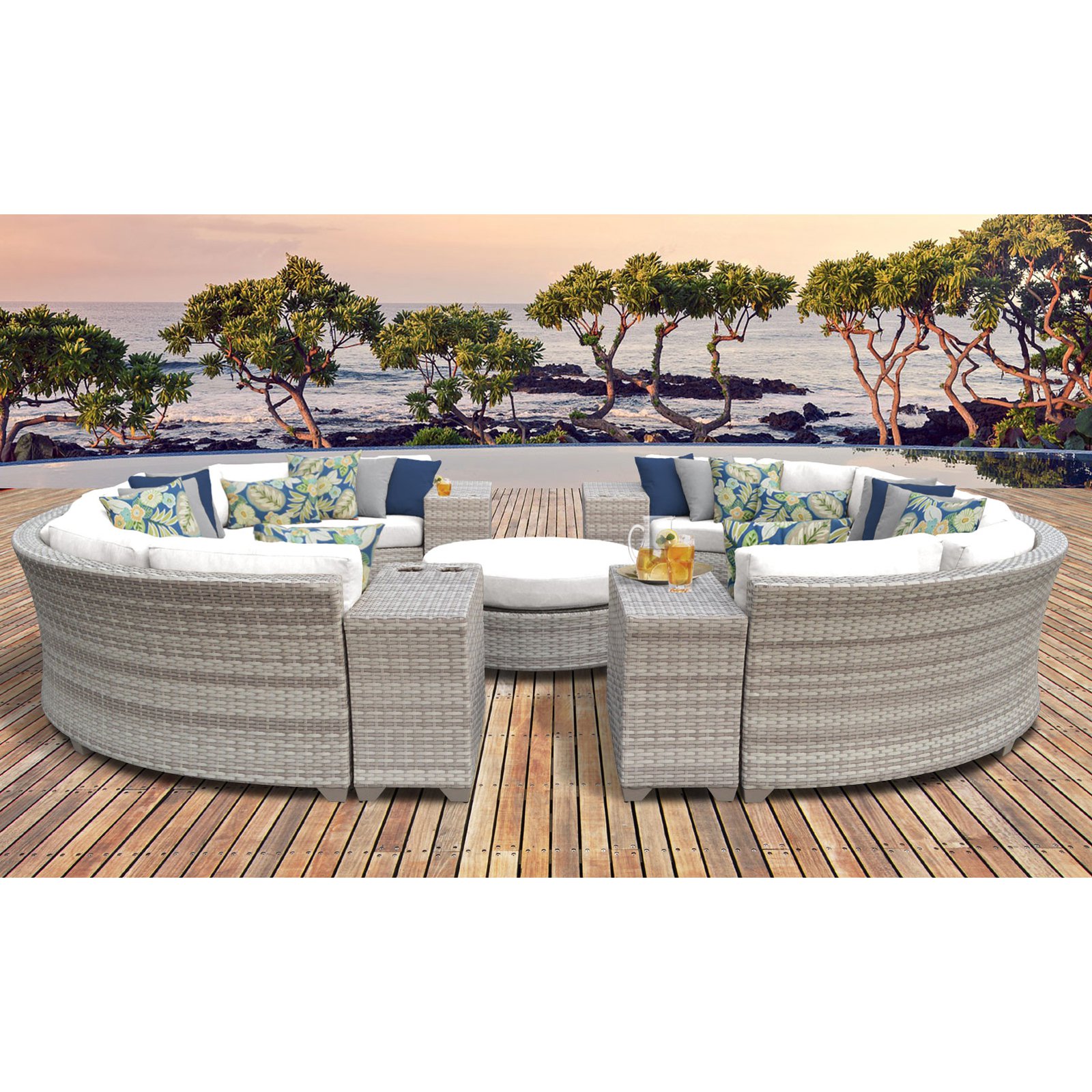 TK Classics Fairmont All-Weather Wicker 11 Piece Round Sectional Patio Conversation Set - image 1 of 2