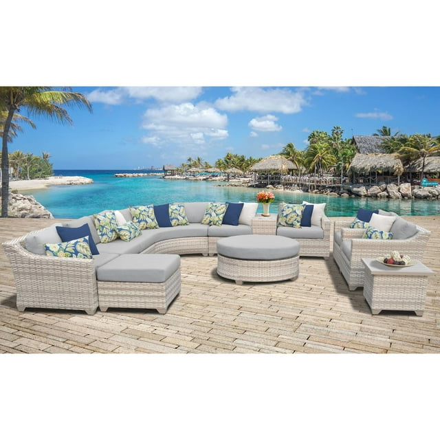 TK Classics Fairmont All-Weather Wicker 12 Piece Round Sectional Patio Conversation Set