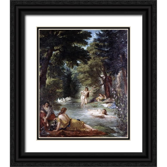Delacroix, Eugene 12x14 Black Ornate Wood Framed with Double Matting Museum Art Print Titled - Turkish Women Bathing