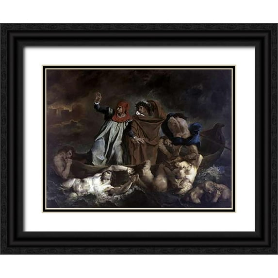 Delacroix, Eugene 14x11 Black Ornate Wood Framed with Double Matting Museum Art Print Titled - Dante and Virgil in Hell
