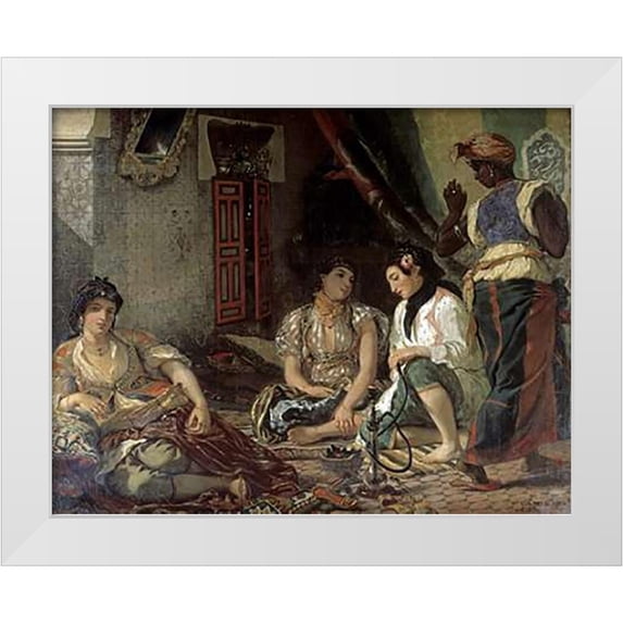 Delacroix, Eugene 14x12 White Modern Wood Framed Museum Art Print Titled - Algerian Women In Their Apartment
