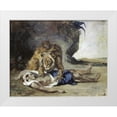 thumbnail image 1 of Delacroix, Eugene 14x12 White Modern Wood Framed Museum Art Print Titled - Lion Rending Apart a Corpse, 1 of 4