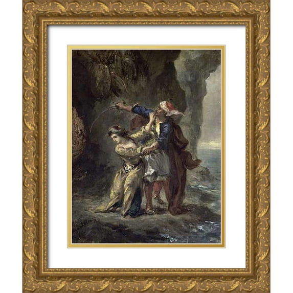 Delacroix, Eugene 19x24 Gold Ornate Wood Framed with Double Matting Museum Art Print Titled - La Fiancee DAbydos