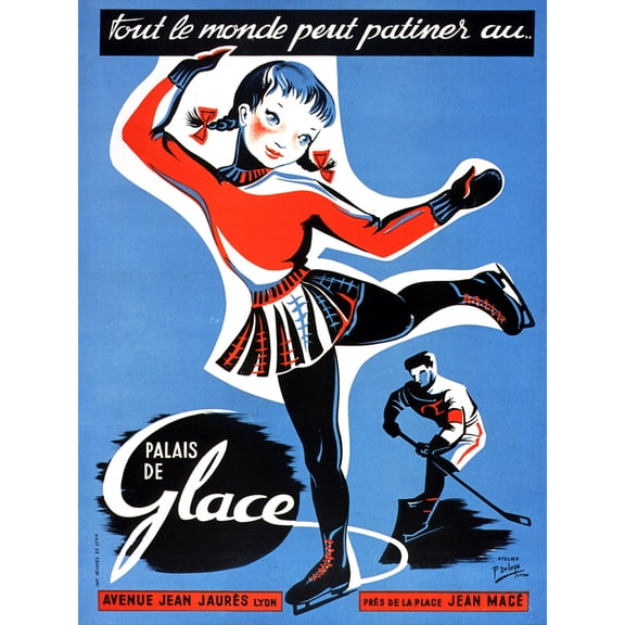 Delage Ice Skating Palace Hockey Lyon France Advert Extra Large XL Wall Art Poster Print