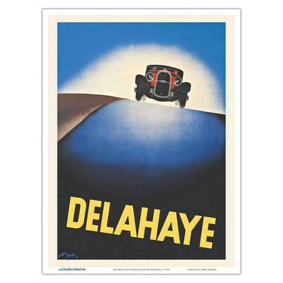 Delahaye 134 Luxury Car - Vintage Automobile Poster by Roger Pérot c.1932 - Master Art Print (Unframed) 9in x 12in