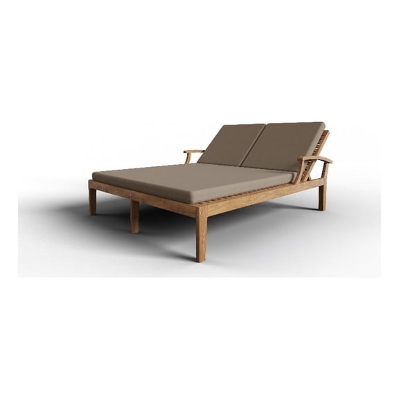 Delaine Outdoor Teak Double Reclining Sunlounger with Fawn Cushion