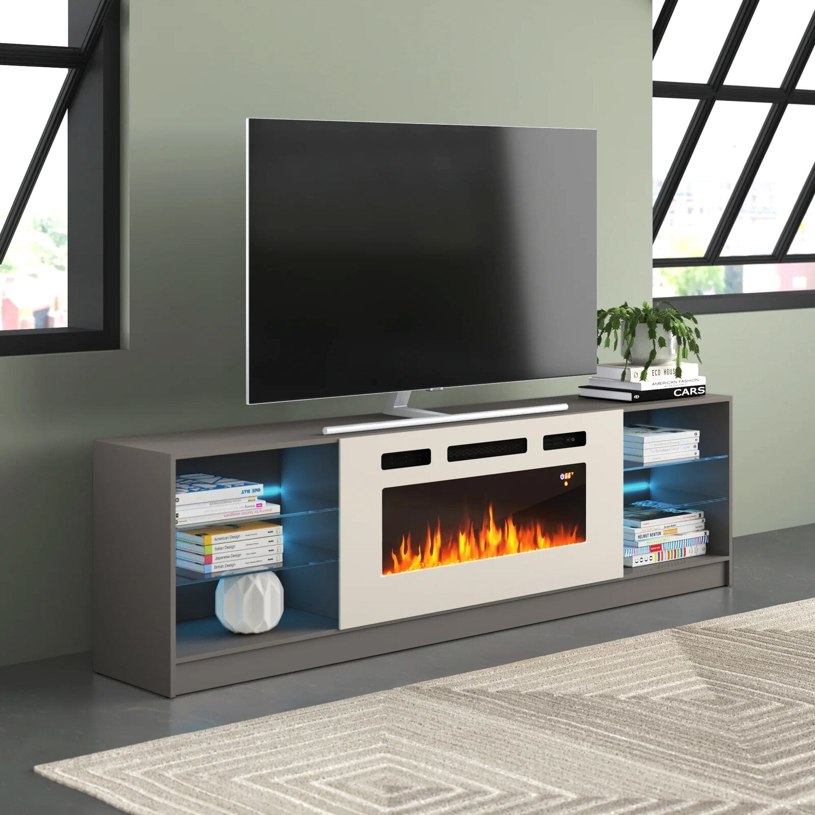 Delaine TV Stand for TVs up to 90" with Fireplace Included, Overall