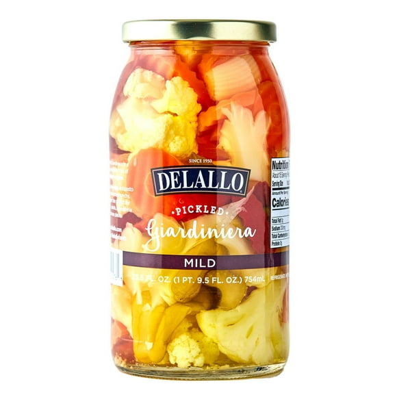 DeLallo Mild Giardiniera Pickled Mixed Vegetables, Gluten-Free, Non-GMO,  25.5 oz Jar