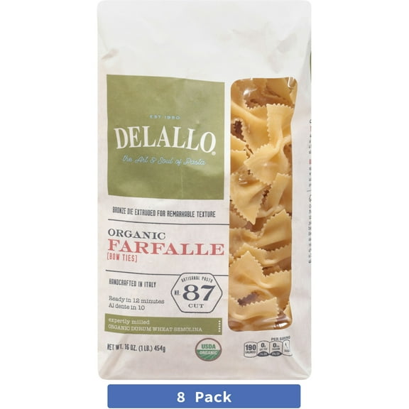 Delallo Organic Semolina Farfalloni Pasta 16 oz (Pack Of 8)