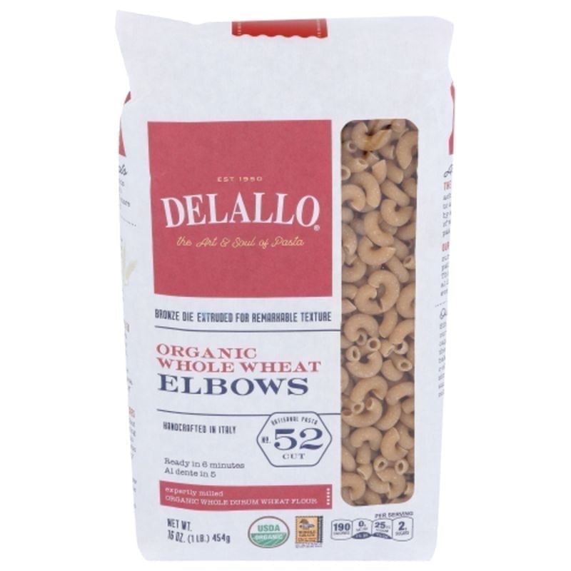 DeLallo Organic Whole Wheat Elbow Pasta - 16 Oz Pack Of 4 | 100% Whole Durum Wheat
