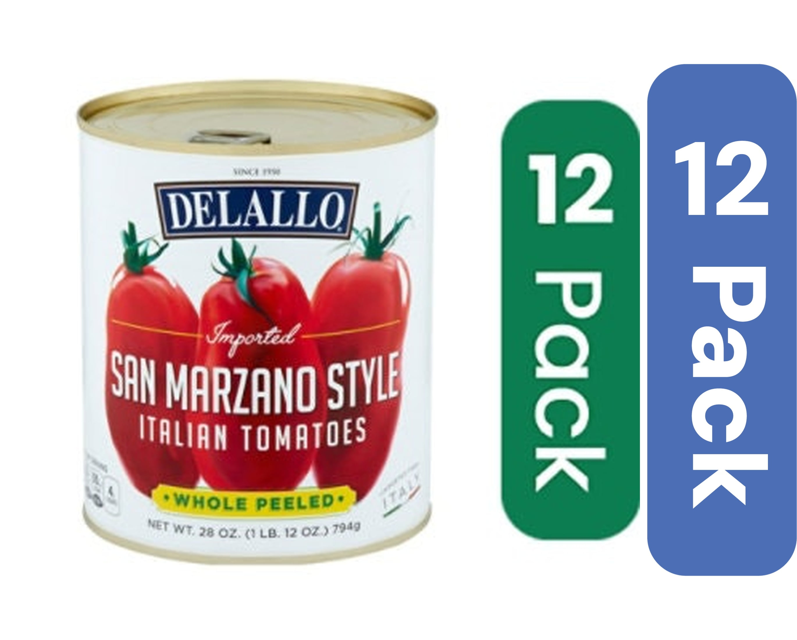 Delallo Whole Peeled San Marzano Tomatoes 28 oz (Pack of 12)