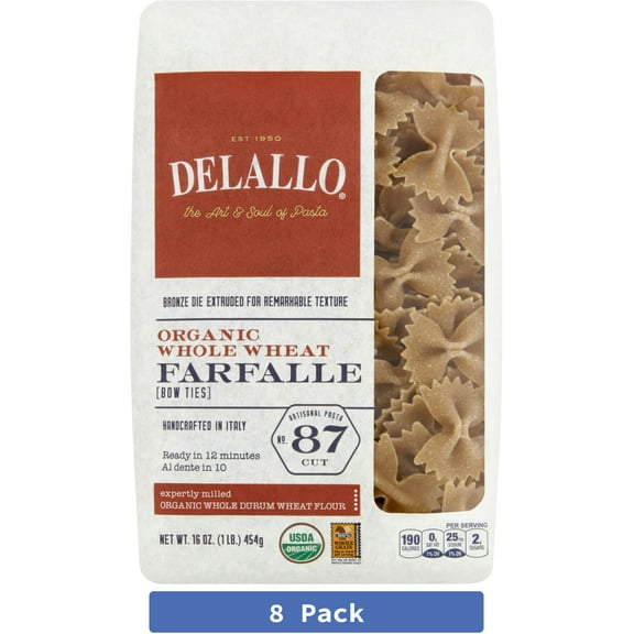 Delallo Whole Wheat Farfalle Pasta 16 oz (Pack Of 8)