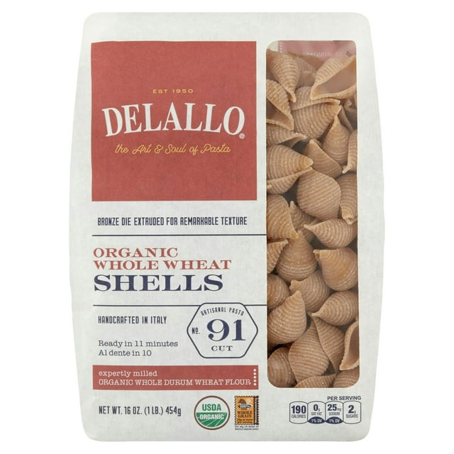 Delallo Whole Wheat Pasta Shells 16 oz (Pack of 8)