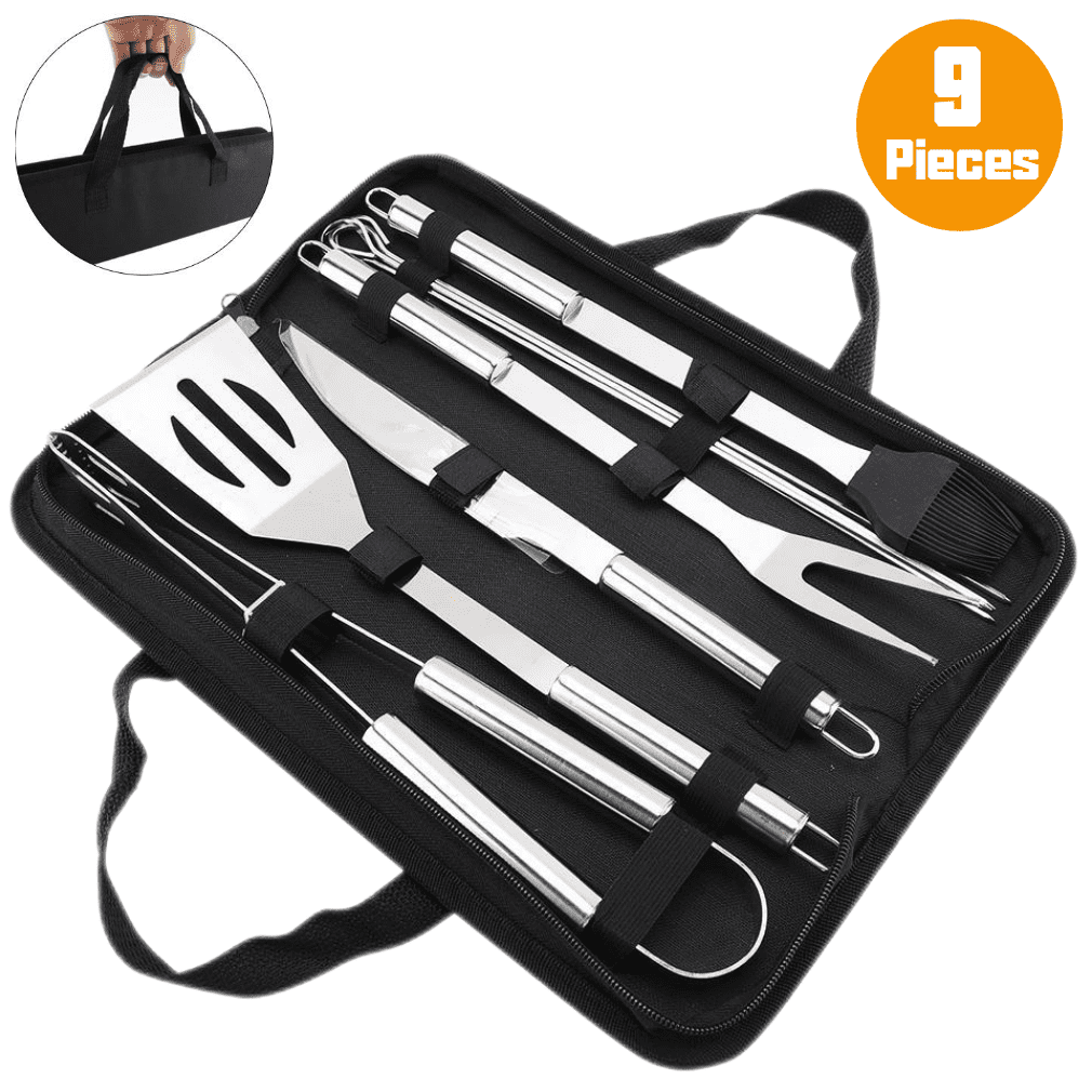 Delaman BBQ Grill Tool Set 9pcs Barbecue Tools Kit with Knife, Fork