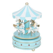 Delaman Carousel Music Box ديكور المنزل، 4 Horse Merry-Go-Round Music Box هدية عيد الميلاد وعيد الميلاد fpr Kids Children Friends، Blue