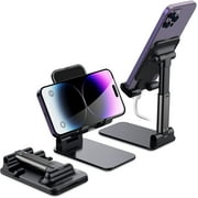 Delaman Phone Stand, Adjustable Portable Cell Phone Holder for Desk Cradle Desktop Stand Compatible with All Mobile Phones,,Switch,,TabletBlack
