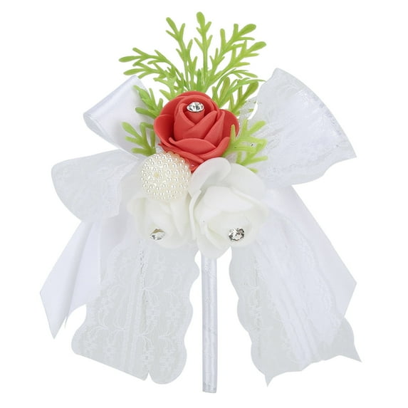 Dekaim Ramillete de Boda, 4Pcs Ramillete de Boda Artificial Novia Novio Ropa Decoración para Banquete de Boda(Rojo)