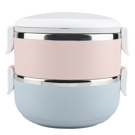 Delaman Thermal Lunch Box Travel Portable 2 Layer Stainless Steel Bento Box Food Container,Pink&Blue