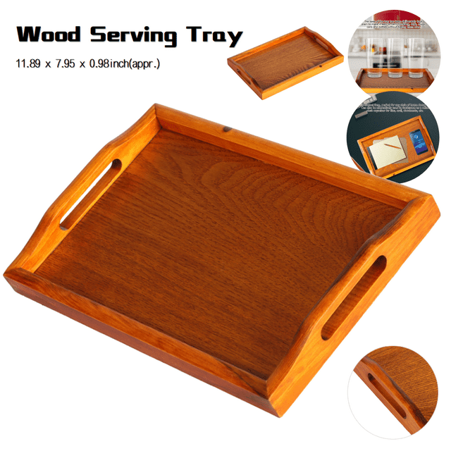 Delaman Wooden Serving Tray Large with Handles Homes & Gardens for Tea Water Drinks Breakfast Food  (Brown, Rectangle)