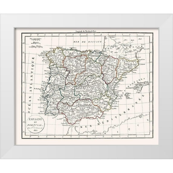 Delamarche 14x12 White Modern Wood Framed Museum Art Print Titled - Spain Portugal - Delamarche 1823