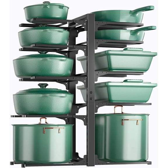Delamu 10-Tier Pots and Pans Organizer, Kitchen Organizers and Storage under Cabinet, 23.62" Heavy Duty Pots and Pan Storage Rack inside Cabinet