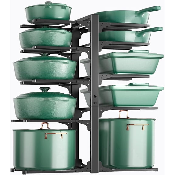 Delamu 10-Tier Pots and Pans Organizer, Kitchen Organizers and Storage under Cabinet, 23.62" Heavy Duty Pots and Pan Storage Rack inside Cabinet