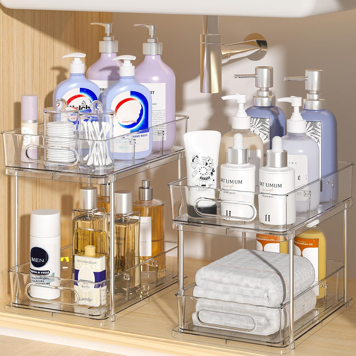 Delamu 2 Pack Snap-Lock Bathroom Under Sink Organizers and Storage, 2 ...