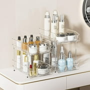 Delamu 2 Sets of 2-Tier Clear Under Sink Organizers and Storage, Multi-Purpose Stackable Cabinet Organizers, Pull Out Bathroom Organization and Storage with Dividers