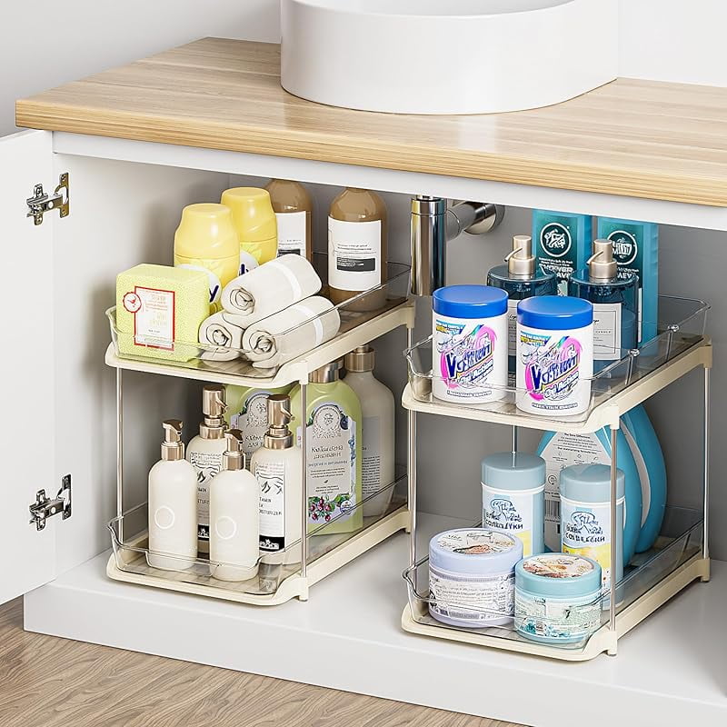 Delamu 2 Sets 2-Tier Multifunctional Bathroom Under-Sink Storage Rack ...