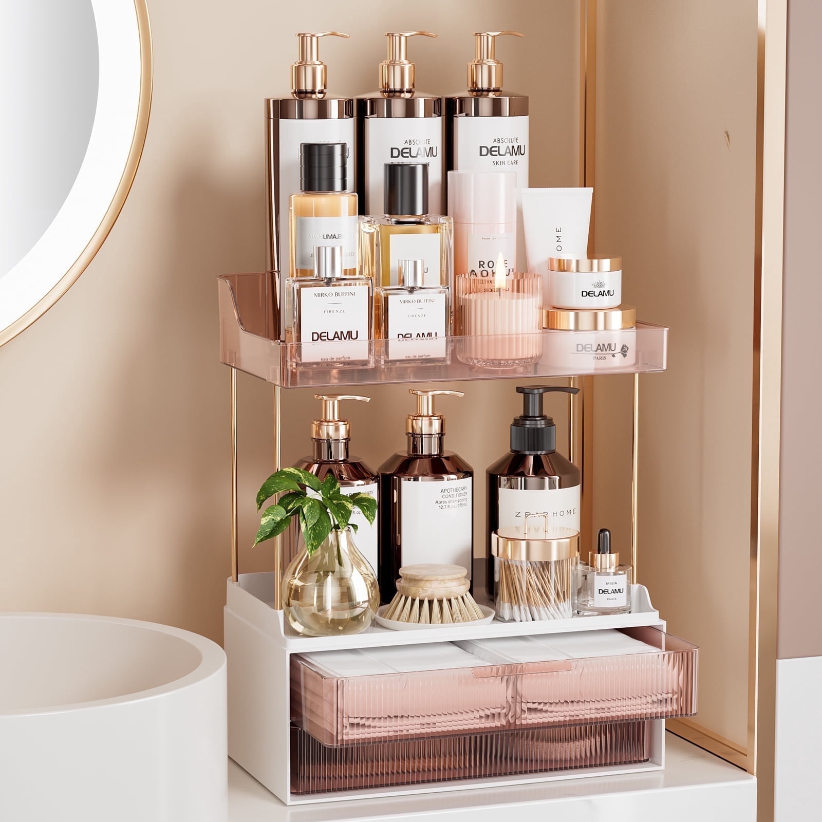 DELAMU 2-Tier Vanity Organizer, Clear Acrylic Bathroom Counter