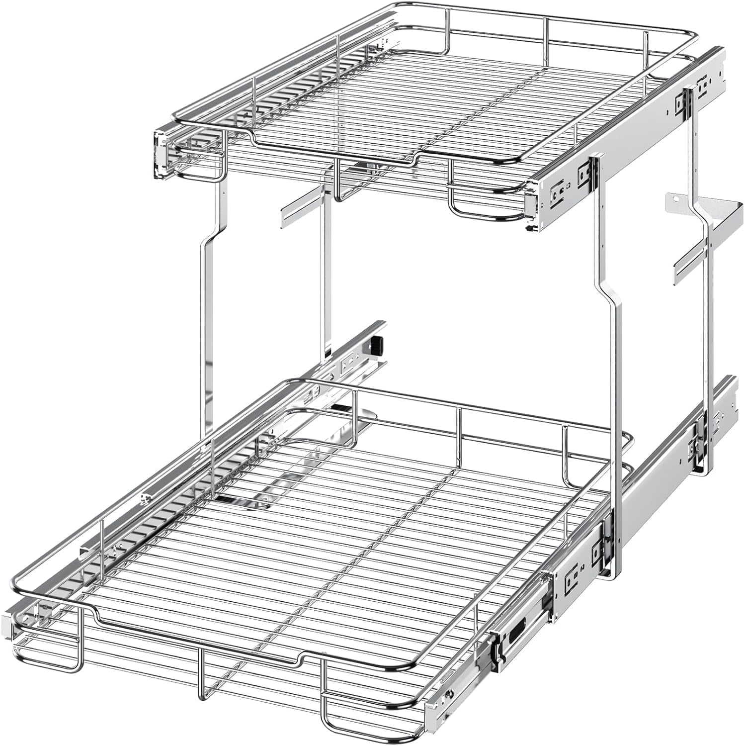 ORDORA 2 Tier Pull Out Cabinet Organizer, Heavy Duty Shelves for Kitchen Bathroom, Slide Out Chrome Steel Shelf Organizer
