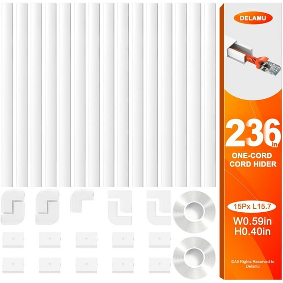 LazySpin 236" Cord Hider, TV Wire Cover for Wall, White