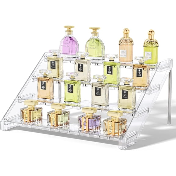 Delamu 4-Tier  Perfume Organizer and Storage, 12.4 Inch Cologne Organizer, Bathroom Countertop Cosmetic Storage, Standing Perfume Tray for Bedroom Organization and Decor, Transparent