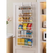 Delamu Over the Door Pantry Organizer, 6 Tier Pantry Door Organizer with Adjustable Basket, Door Spice Rack Seasoning Organizer, Metal Hanging Pantry Organizers