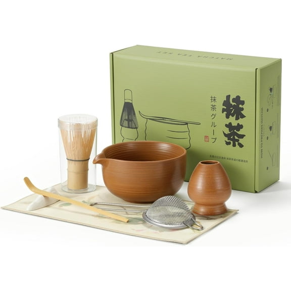 LazySpin 7-Piece Ceramic Matcha Tea Bowl & Whisk Set