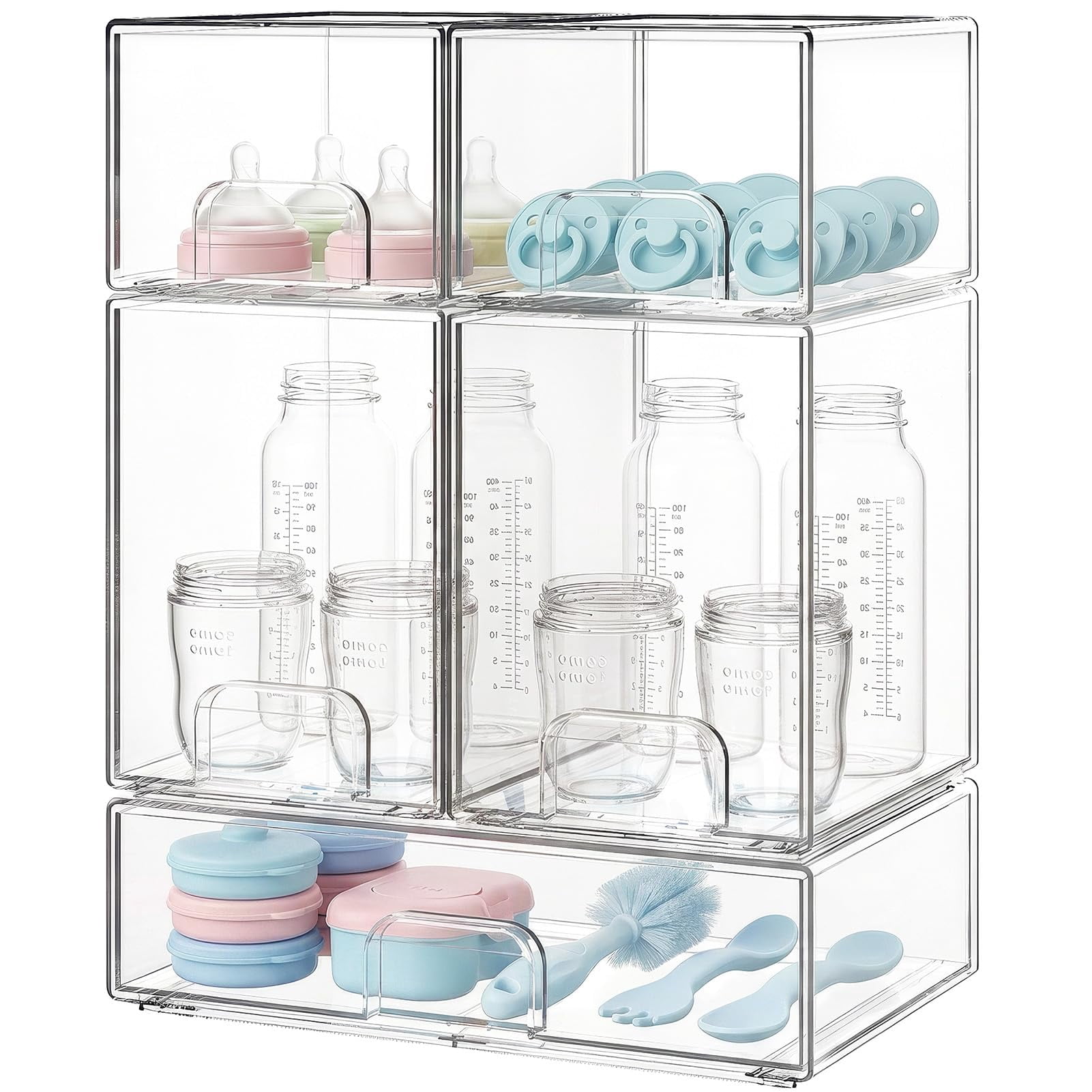 Delamu Bottle Storage Organizer, 5-Pack Stackable Clear Acrylic Drawers ...