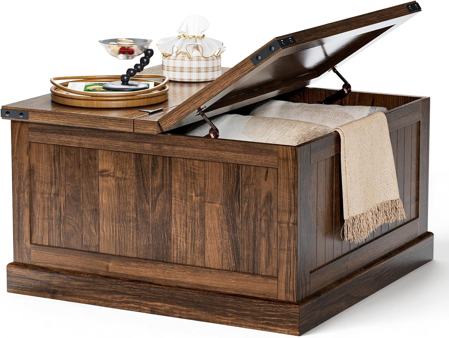 LazySpin Coffee Table with Storage, 31.5" Farmhouse Square Wood Coffee Tables for Living Room, Rustic Brown