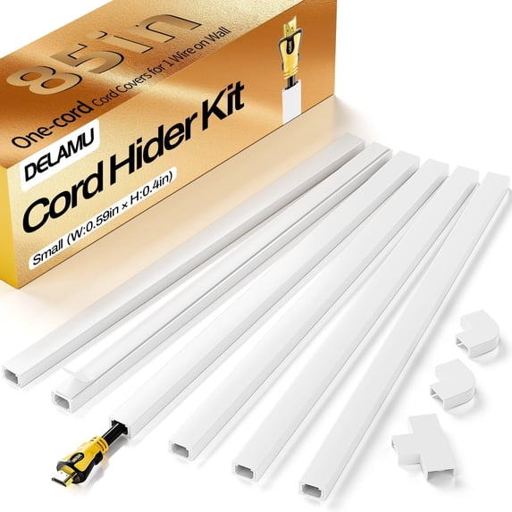 LazySpin Cord Hider, One-Cord Channel 85in Cord Cover, Paintable Wire Hider Cable Cover for Wall Mounted TV, 6xL14.2 W0.59 H0.4in, White