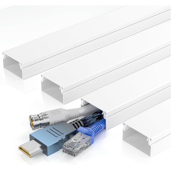 Delamu Cord Hider for Wall Mounted TV, 57in Paintable Cable Cover System, Self-Adhesive Management Raceway Kit Hides 2-3 Wires, Baseboard Wire Easy Installation, W 0.95 H 0.55in, White