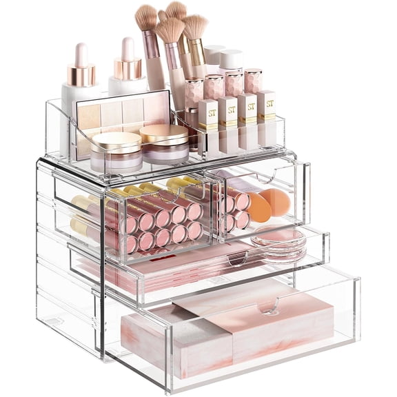 Clear Makeup Organizer, Delamu Thick Acrylic Box Organizer, Cosmetics Storage Box, Bathroom Organizer