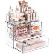 4-Tier Clear Makeup Organizer, Delamu Thick Acrylic Box Organizer, Cosmetics Storage Box, Bathroom Organizer