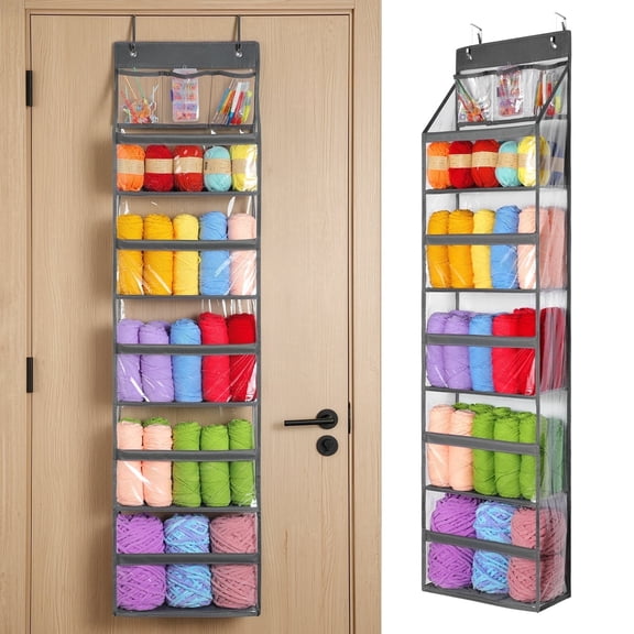 LazySpin Over The Door Organizer 5-Tier Behind The Door Storage with Clear PVC Pockets Large Capacity Hanging Closet Organizer Bathroom (Grey)
