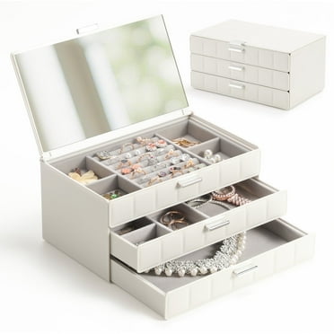 Delamu 3 Tier Jewelry Organizer Box, Jewelry Storage Case, Large Jewelry Organizers and Storage with Mirror for Earring & Necklace