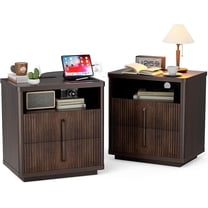 LazySpin Nightstand Set of 2 with Charging Station, 22.8" End Table with 2 Drawers, Dark Brown