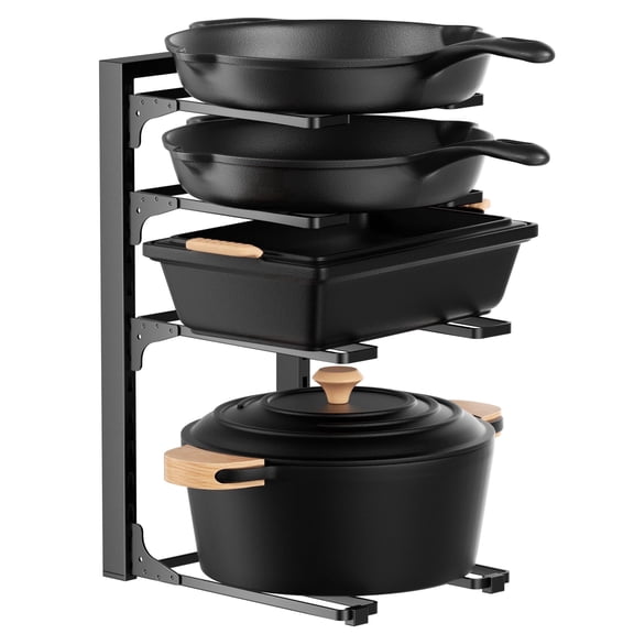 Delamu Pots and Pans Organizer for Under Cabinet, 4-Tier Heavy Duty Adjustable Cookware Organizers Inside Cabinet, Pot Rack for Kitchen Cabinet Organization and Storage, Black